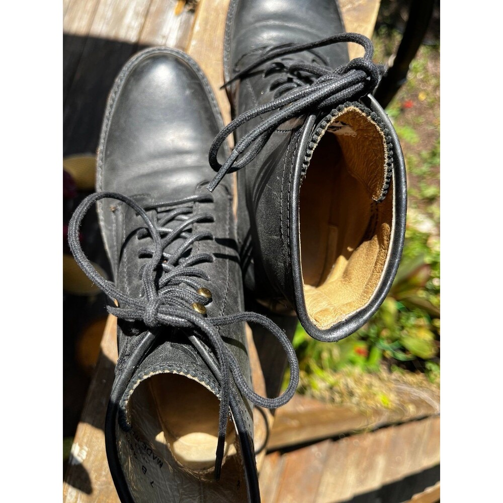 Women’s Frye Boots Lace Up Combat Military black leather Boots 7 B Ankle Bootie - Picture 5 of 10
